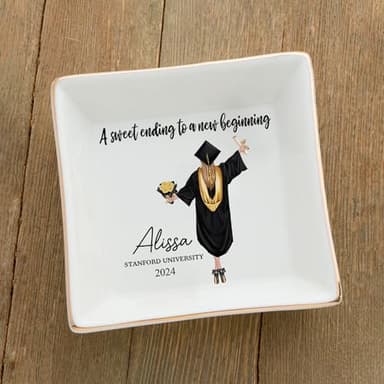 Personalized Jewelry dish graduation gifts for her 2025, A Sweet Ending to a New Beginning, Gifts for Best Friend 02 - Image 4