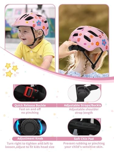 XJD Toddler Helmet Kids Bike Helmet Baby Multi-Sport Adjustable Skateboard Helmet for Kids Boys Girls Infant Lightweight for Age 1 and Older (Pink Flowers, X-Small: 18.11"-20.08" / 46-51 cm) - Image 4