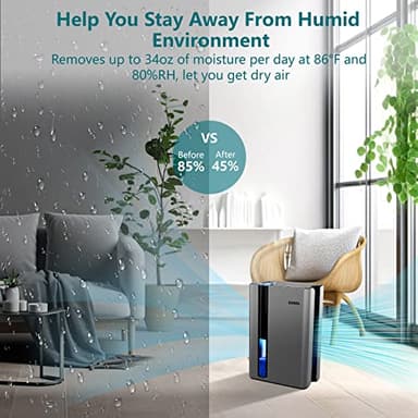 SIMSEN 95oz Dehumidifiers for Home, 800 sq ft Dehumidifier Reusable Filter, Small Dehumidifier with Drain Hose, Dehumidifiers for Bedroom Bathroom Basements Closet RV - Image 2