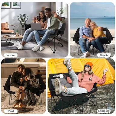 Huskfirm 2 Person Camping Chair Oversized Loveseat Camping Chair Double Camping Chairs for Adults Heavy Duty Camping Couch Black Outdoor Folding Chair Portable Patio Lawn Chair - Image 8