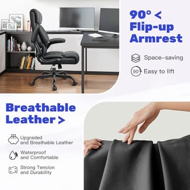 BestGlory High Back Executive Office Chair - Ergonomic Computer Desk With Rocking Function, Leather Managerial With Adjustable Flip-Up Armrests and Lumbar Support - Image 3