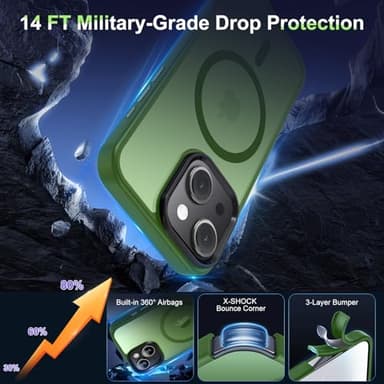 Vlanxie Magnetic for iPhone 13 Case/iPhone 14 Case, [Compatible with Magsafe & Military-Grade Protection] Slim Translucent Matte Phone Case for iPhone 13/14 6.1 inch,Midnight Green - Image 4