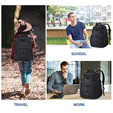 VANKEAN 17.3'' Travel Laptop Backpack TSA Friendly, Water Resistant Anti Theft Extra Large College Backpacks with RFID Pockets, USB Port for Men Women Business Work Bag, Black - Image 7