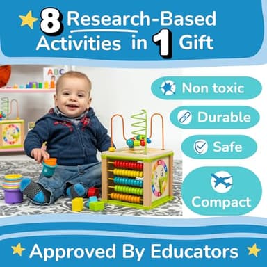 Wooden Kids Baby Activity Cube - Boys Gift Set | One 1, 2 Year Old Boy Gifts Toys | Developmental Toddler Educational Learning Boy Toys 12-18 Months | Bead Maze, First Birthday Gift - Image 2