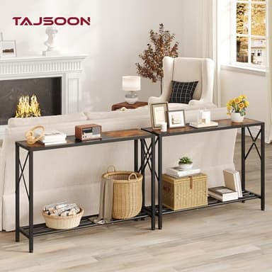 Tajsoon Console Table 41.8”, 2-Tier Industrial Entryway Table, Narrow Entrance Sofa Table with Shelves, Hallway, Living Room, Foyer, Corridor, Office, Rustic Brown and Black - Image 2