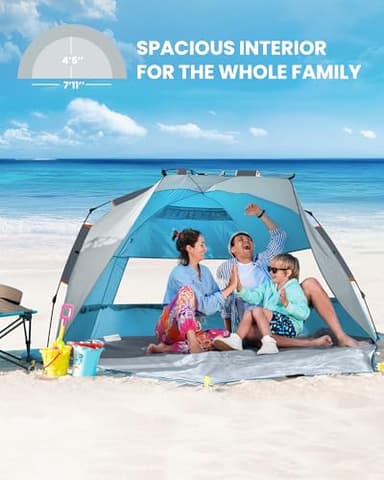 OutdoorMaster Beach Tent Sun Shelter for 3-4 Person, Pop Up Beach Tent Easy Setup with Sandbags, Portable Sun Shade Canopy with Carrying Bag for Beach & Outdoor, UPF50+ UV Protection - Ocracoke Coast - Image 4