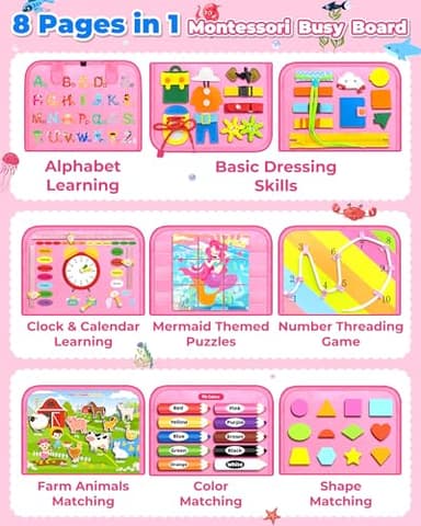 Gojmzo Busy Board Montessori Toys for Toddler Girl Birthday Gifts, Busy Book Sensory Toys for Toddlers, Learning Educational Toddler Travel Activities - Image 3