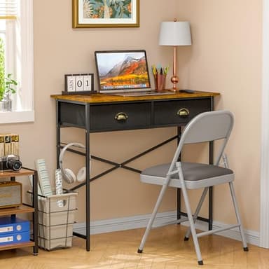 DAOUTIME Small Writing Desk for Kids Bedroom, 31.5 Inch Computer Desk for Small Spaces, Simple Desk with 2 Fabric Drawers for Home Office, Dorm, Living Room, Home Study Table, Rustic Brown - Image 6
