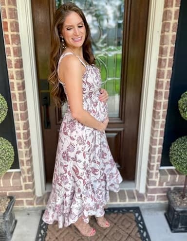 GRACE KARIN Women's 2025 Summer Floral Boho Dress Square Neck Strapped Swing A Line Sundress Beach Long Maxi OutfitsBeige L - Image 4