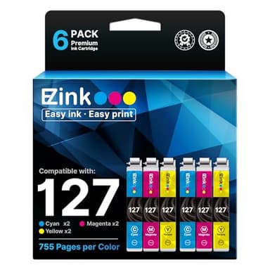 E-Z Ink Remanufactured Ink Cartridge Replacement for Epson 127 T127 to use with NX530 625 WF-3520 WF-3530 WF-3540 WF-7010 WF-7510 7520 545 645 (2 Cyan, 2 Magenta, 2 Yellow) 6 Pack - Image 1