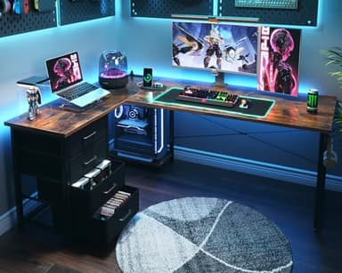 ODK 61'' L Shaped Desk with 4 Drawers, Reversible Corner Desk with Storage, Gaming Table with Power Outlets, USB Ports, PC Case Shelf, Computer Desk for Home Office, Study, Easy Assembly, Vintage - Image 8