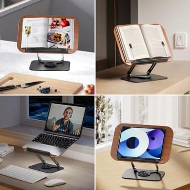 SupeDesk Book Stand for Reading, Adjustable Book Holder with 360° Rotating Bases, Foldable Designs, and Elastic Clips, Multifunctional Display Stand for Recipe, Cookbooks, Magazines, Tablets, Laptops - Image 3