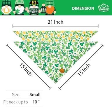 CROWNED BEAUTY St Patricks Day Dog Bandanas Reversible Small 2 Pack, Shamrocks & Gold Set, Green Plaid Stripes Adjustable Triangle Holiday Scarves for Dogs Cats Boy Girl Pets DB158-S - Image 4