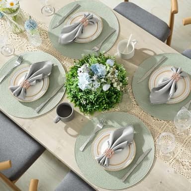 AHHFSMEI Round Braided Placemats 15 Inch Round Table Mats for Dining Tables Natural Woven Heat Resistant Place mats Set of 6 (Sage Green) - Image 6