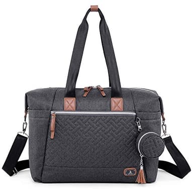 Dikaslon Diaper Bag Tote with Pacifier Case and Changing Pad, Large Travel Diaper Tote for Mom and Dad, Multifunction Baby Bag for Boys and Girls, Dark Grey - Image 1