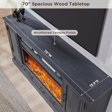 ACCOHOHO Fireplace TV Stand for 80 Inch TV, 35.7" Tall Farmhouse Entertainment Center W/36'' Electric Fireplace, Media Console with Large Storage Cabinets and Drawers for Living Room, Black - Image 5