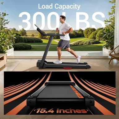 LONTEK Treadmills for Home, 3.0HP Quiet Brushless Folding Treadmill with Heart Rate Sensor, Silicone Damping System, 300lbs Weight Capacity, Holder for Cup&Phone - Image 4