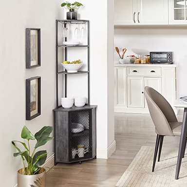 VECELO Corner Cabinet, Tall Storage Shelf, Bookshelf Display Shelves Rack for Living Room, Kitchen, Balcony, Small Space - Image 5