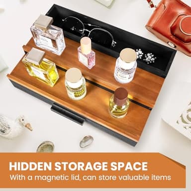 Leekimid Wooden Cologne Organizer for Men, 3 Tier Perfume Organizer Display Shelf with Drawer Storage and Hidden Compartment, Large Capacity Walnut Perfume Holder Great Gift for Man(Black Walnut) - Image 5