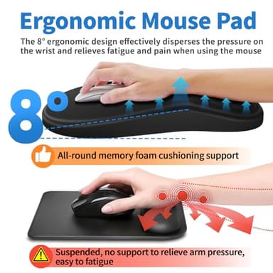 YIWEI Ergonomic Mouse Pad with Wrist Rest Support, Mousepad with Comfortable Memory Foam Wrist Rest and Non-Slip PU Base for Pain Relief, Computer, Laptop, Office, Home (Black) - Image 4