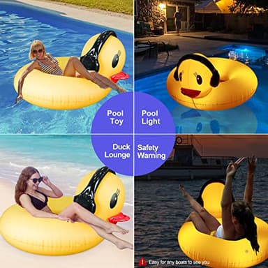 DeeprBetter Inflatable Duck Pool Float with Lights, Solar Pool Inflatables Duck Floaties for Adults, 42" Large Animal Swim Tube Ring Pool Float with Fast Valve Summer Beach Pool Lounge 1pk - Image 5