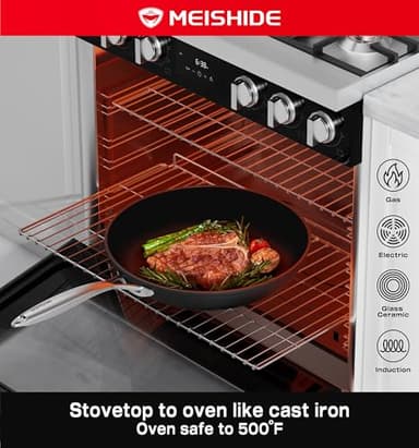 MEISHIDE Pots and Pans Set Non Stick, Oven Safe 500F Premium Hard Anodized Induction Cookware Sets 8 Pcs, Frying Pans & Saucepans with Stay-Cool Handles, Glass Lids, PFAS/PFOS/PFOA/BPA Free, Black - Image 4