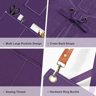 OUNLEN Chef Apron for Men Women Canvas Aprons with 3 Pockets Cross Back Resistant Work Apron for Cooking Grilling Baking BBQ Barber Kitchen (Purple) - Image 3