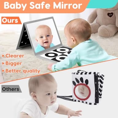 Black and White High Contrast Baby Books Flash Cards Tummy Time Mirror Toys Newborn Toys 0 6 Months Brain Development Infant Stimulating Sensory Toy 0-3 3-6 2 4 5 Months old Baby Boy Girl Shower Gifts - Image 2