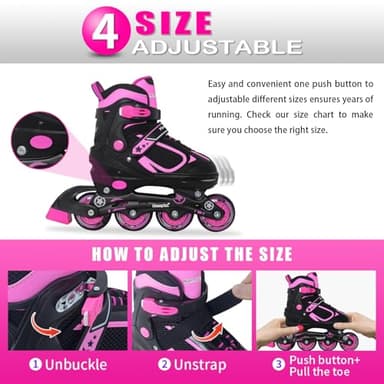 MammyGol Adjustable Inline Skates for Girls Kids Boys Youth with Light up Wheels, Rose Red Beginner Blades Roller Skates for Boys Size 5 6 7 8 Ages 4-12 - Image 4