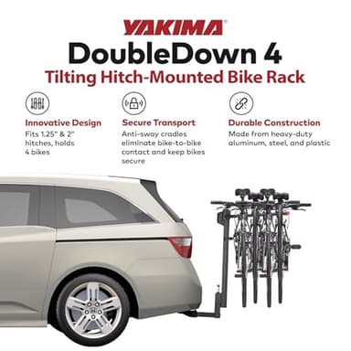 YAKIMA DoubleDown 4 - Tilting Hitch-Mounted Bike Rack for Cars, SUVs, Trucks and More, Fits 1.25” and 2” Hitches, Anti-Sway and Folding Arms, Carries 4 Bikes - Image 3