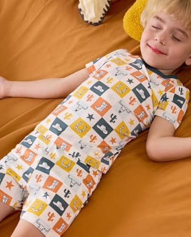 babee Reshinee Bamboo Viscose Toddler Pajamas Boys Girls Kids Baby Cool Short Summer Cowboy Pjs Set 4-5T Two Piece - Image 5