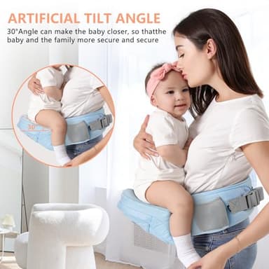 HKAI Baby Hip Carrier, Mom's Choice Award Winner, Adjustable Waistband & Breathable Mesh, Ergonomic Carrier with Non-Slip Hip Seat Surface for Newborns & Toddlers, Light Blue - Image 7