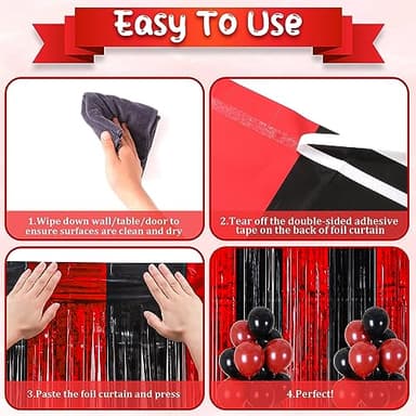 Voircoloria 2 Pack 3.3x8.2 Feet Red and Black Foil Fringe Backdrop Curtains, Tinsel Streamers Birthday Party Decorations, Fringe Backdrop for Graduation, Movie Night, Horror Party - Image 4