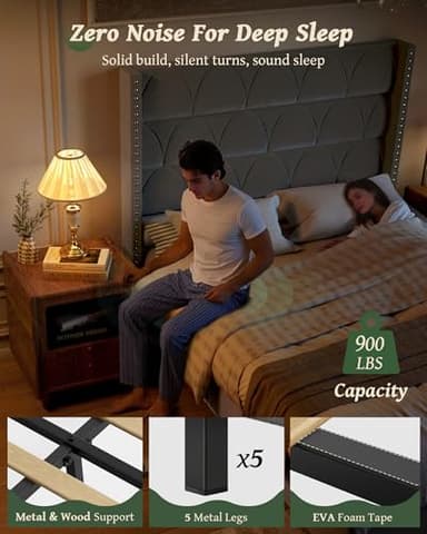 OHOHOLIVE Queen Size Bed Frame with 56" Headboard - 1000LBS Capacity Support, Velvet Upholstered Wingback Platform Bed Frame, Noise Free, Sturdy Wooden Slat Support - Image 3