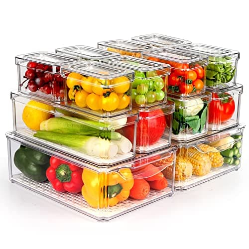 ZIJUND 14 Pack Fridge Organizer, Stackable Refrigerator Organizer Bins with Lids, BPA-Free Fridge Organizers and Storage Containers for Fruit, Vegetable, Food, Drinks, Cereals, Clear - Image 1