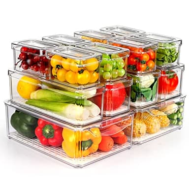 ZIJUND 14 Pack Fridge Organizer, Stackable Refrigerator Organizer Bins with Lids, BPA-Free Fridge Organizers and Storage Containers for Fruit, Vegetable, Food, Drinks, Cereals, Clear - Image 1