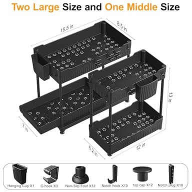 Sevenblue 3 Pack Under Sink Organizers, 2-Tier Multi-Use Kitchen and Bathroom Organizers and Storage with Sliding Drawers，Bathroom Cabinet Organizer (Black, 12.8 Inch) - Image 4