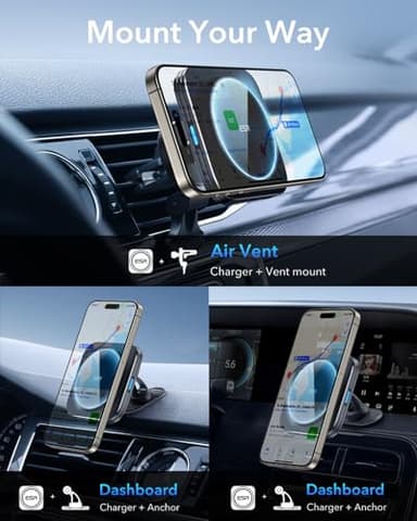 ESR for MagSafe Car Mount Charger, 15W Magnetic Wireless Car Charger, Compatible with MagSafe Car Charger, Air Vent/Dashboard Phone Holder Mount for iPhone 16/15/14/13/12, Fast Charging, Black - Image 6