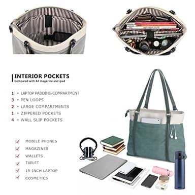 Women's Work Bag with Laptop Compartment Zipper Pockets Teacher Totes Purse - Image 4