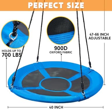 TURFEE 40" Saucer Tree Swing Set - 900Lb Weight Capacity, 900D Oxford Waterproof, with Hanging Straps Swings for Kids Playground Outdoor Activity Backyard Daily Exercise Fun(Blue) - Image 2
