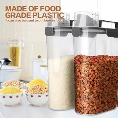 TIOVERY Dog Food Storage Container, 5-7 Lbs Airtight Pet Food Container, Cat Food Container Dispenser Plastic Bin with Pouring Spout, Portable Handle and a Collapsible bowl for Dogs Cats Grey/6Qt - Image 7