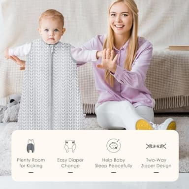 SWEET DOLPHIN Baby Sleep Sack 0-6 Months - 100% Cotton 2-Way Zipper TOG 0.5 Infant Wearable Blanket, Newborn Essentials Toddler 3 Pack Sleeping Sacks - Grey - Image 7