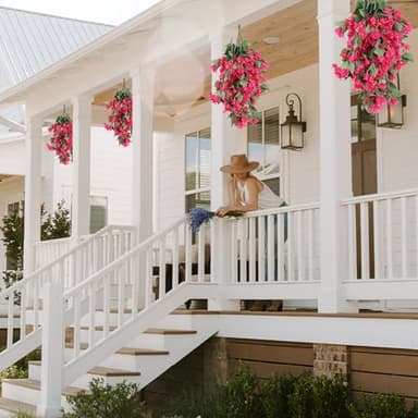 RECUTMS Artificial Fake Hanging Plants Flowers for Outdoor 4pcs Faux Silk Bougainvillea Long Vines Stems Realistic UV Resistant Home Porch Patio Balcony Garden Yard Outside (Rose Red) - Image 5