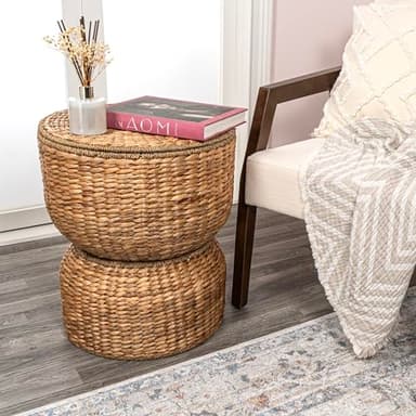 happimess SAT1000A Bhola 18" Hourglass Handwoven Hyacinth Storage Accent Table with Lid for Storage and Decoration in Bedroom, Living Room, Kitchen, Dining Room, Entryway, Guestroom, Natural - Image 2