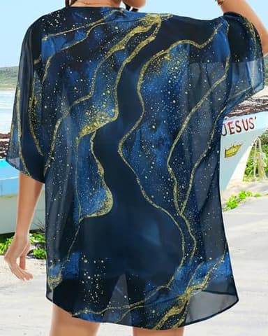 Kimonos for Women Beach Cover Ups Hawaiian Shirts Sheer Cardigan Loose Summer Tops (Blue Gradient Stars,M) - Image 6
