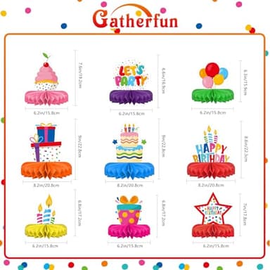 Happy Birthday Decorations Set - Colorful Themed Honeycomb Centerpiece, Table Decoration for Kids' Birthday Party Supplies - Image 2
