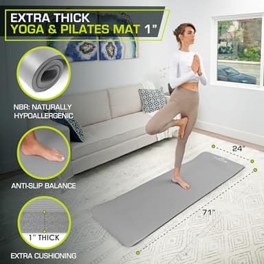 ProsourceFit Extra Thick Yoga and Pilates Mat ½” (13mm) or 1" (25mm), 71-inch Long High Density Exercise Mat with Comfort Foam and Carrying Strap, Purple - Image 3