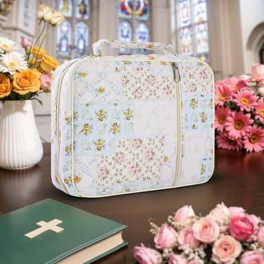 WOBAGMEN Bible Cover Case for Women,Large Bible Tote Bags Organizer Quilted Carrying Case for Girls,Bible Study Supplies Accessories Christian Gifts for Women（ Coloful L） - Image 3