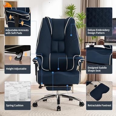 EXCEBET Big and Tall Office Chair 400lbs Wide Seat, Leather High Back Executive Office Chair with Foot Rest, Ergonomic Chairs Lumbar Support for Lower Back Pain Relief (Mesh Dark Blue) - Image 3