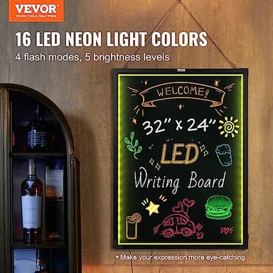 VEVOR 32"x24" LED Message Writing Board, Menu Sign Boards, Illuminated Erasable Lighted Chalkboard, Neon Effect Drawing Panel with 8 Fluorescent Chalk Markers and Remote Control - Image 2